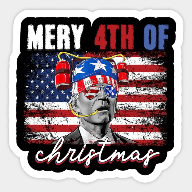 Merry 4th Of Christmas Funny TShirt 4th of july Sticker by Sky at night